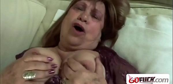  Horny grandmother with giant hanging tits loves sucking